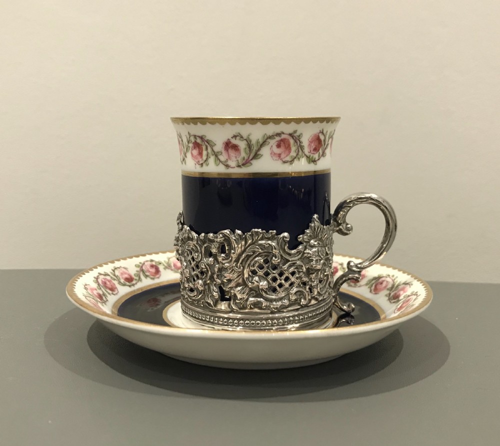 George V Coffee Can & Saucer, Silver Holder