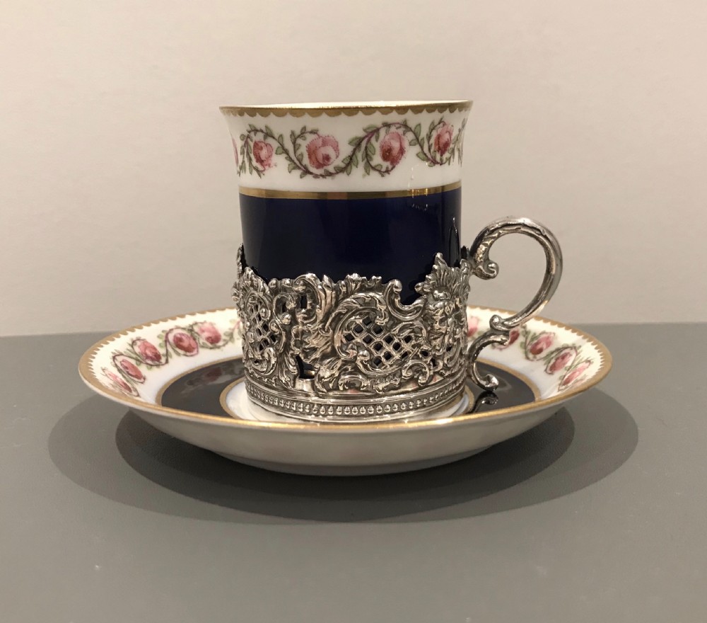 George V Silver Coffee Can & Saucer, Silver Holder