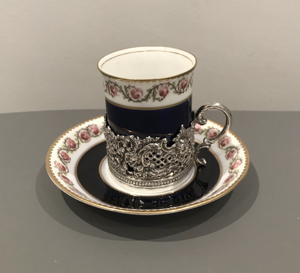George V Silver Coffee Can & Saucer, Silver Holder View VI