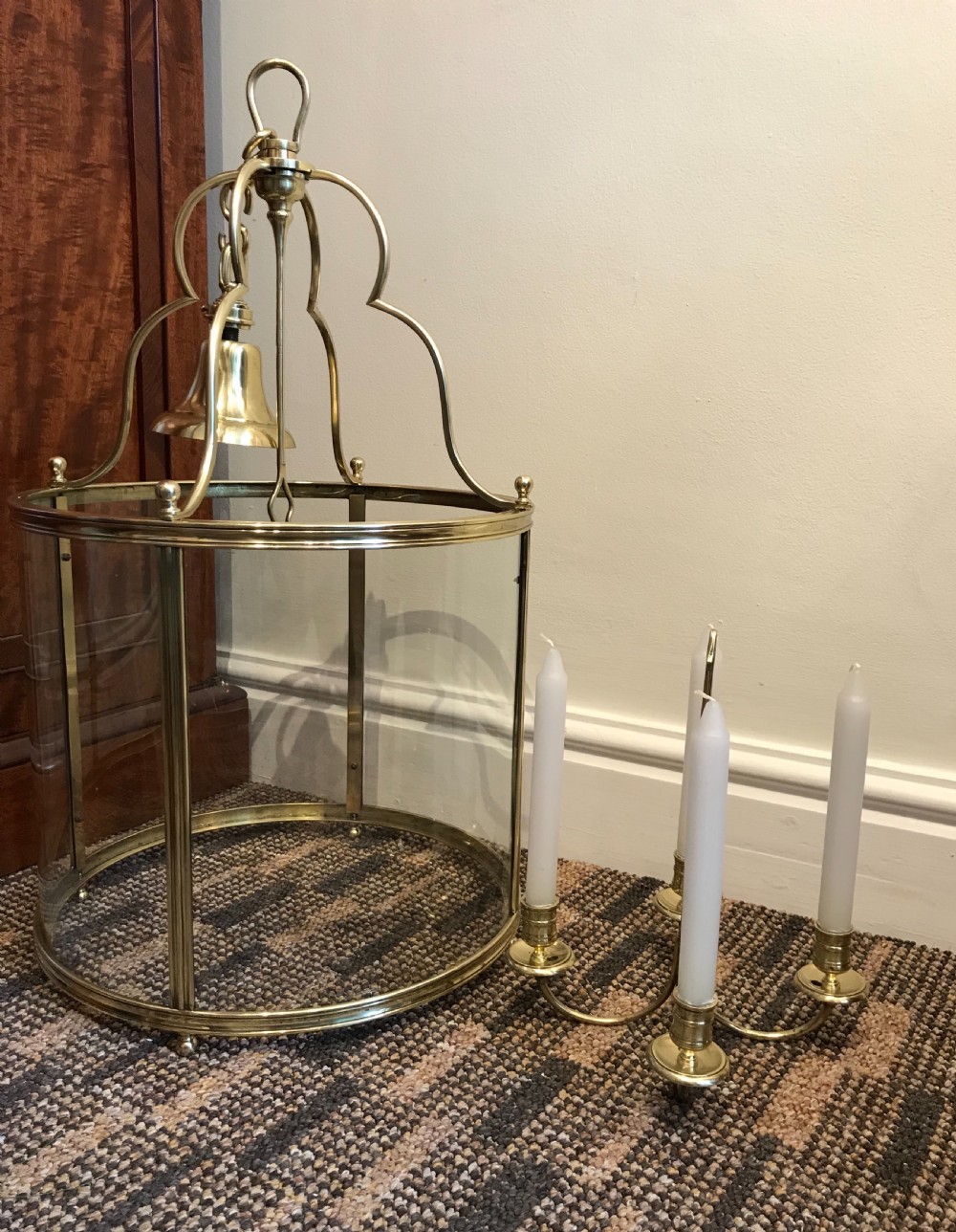 Large Early 20th Century Brass Hall Lantern View V