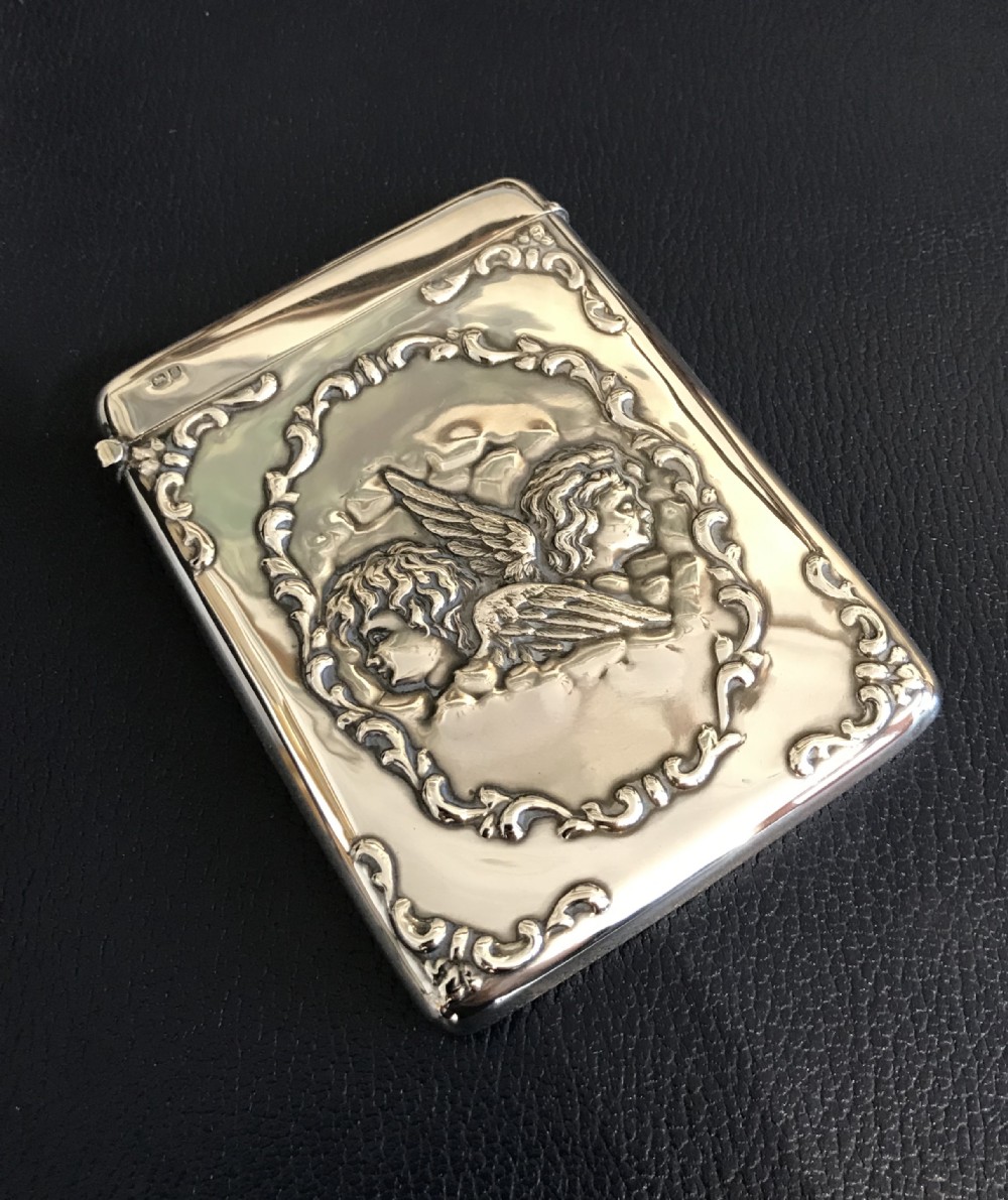 Stunning Edwardian Silver Card Case, Reynolds Angels