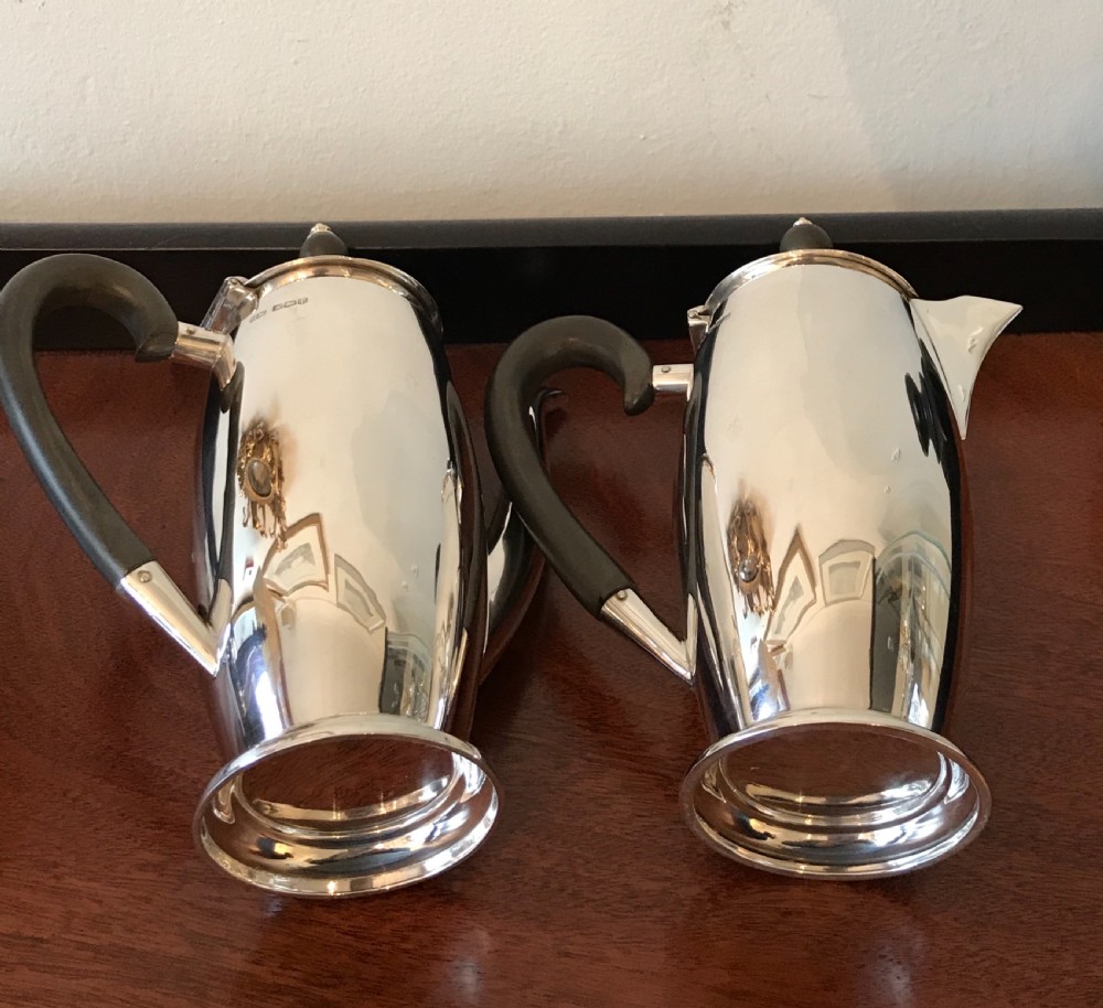 Pair George V Solid Silver Chocolate Pots View V