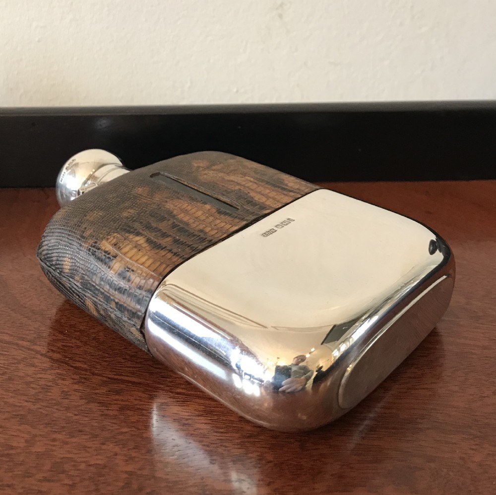 Rare Victorian Silver & Snake Skin Hip Flask, hallmarked Sheffield 1901 by James Dixon & Sons View V