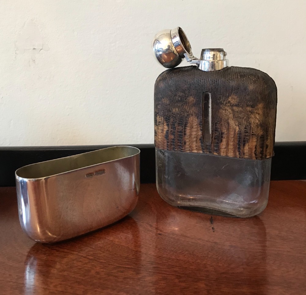 Rare Victorian Silver & Snake Skin Hip Flask, hallmarked Sheffield 1901 by James Dixon & Sons View VI