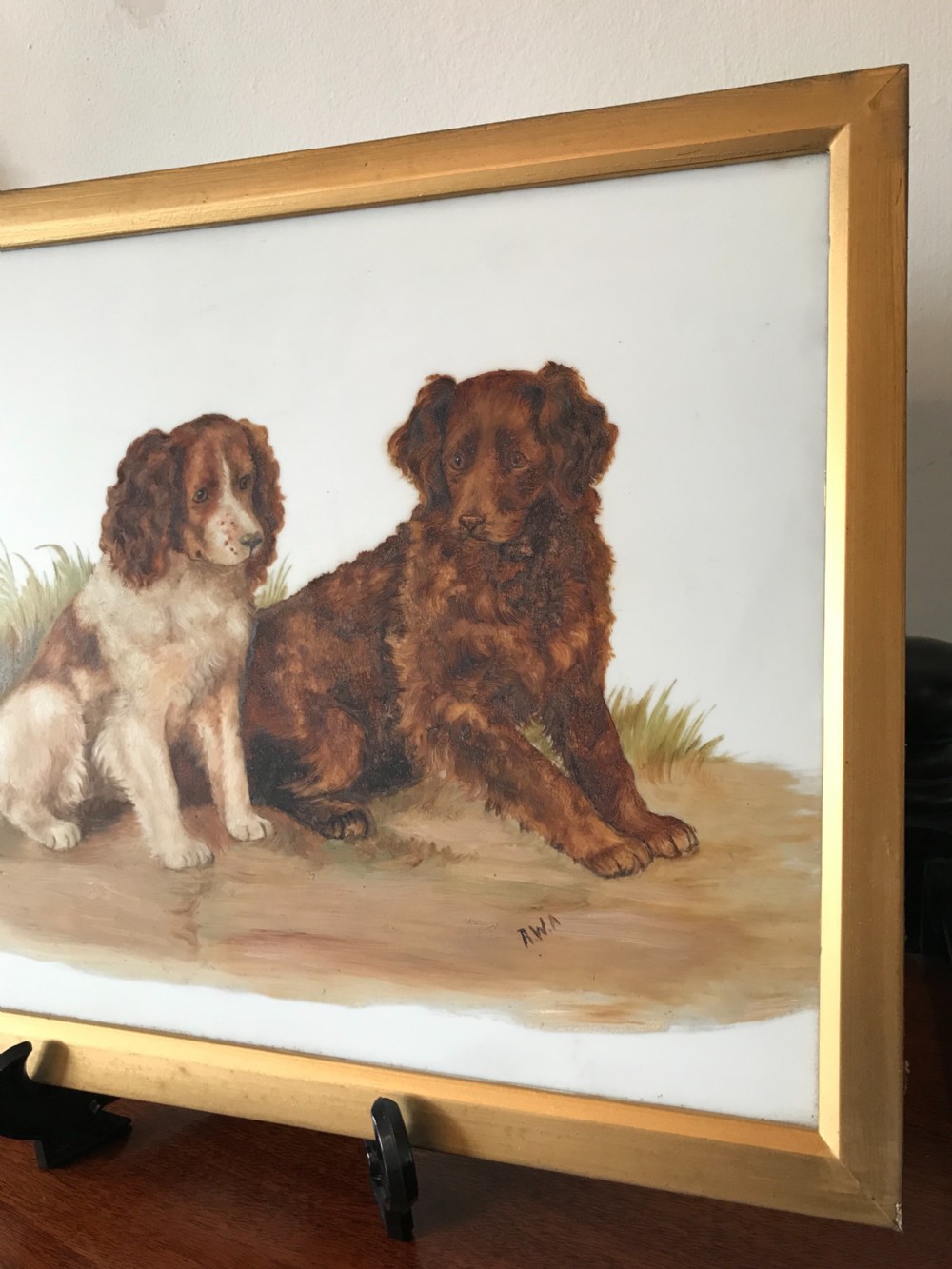 Delightful Late Victorian Painting of Dogs on Glass View IV