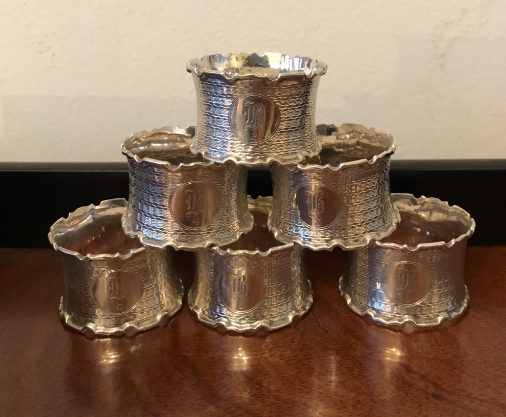 Good Set of Six George V Solid Silver Napkin Rings View V
