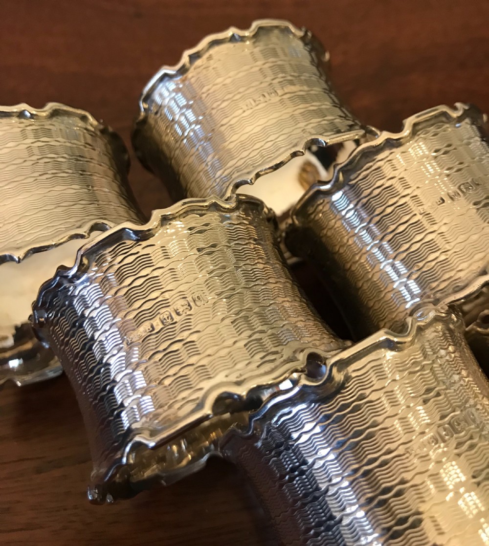 Good Set of Six George V Solid Silver Napkin Rings View VI
