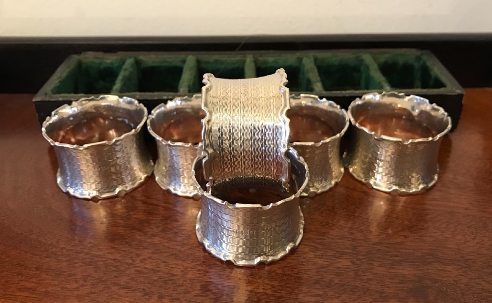 Good Set of Six George V Solid Silver Napkin Rings View VII
