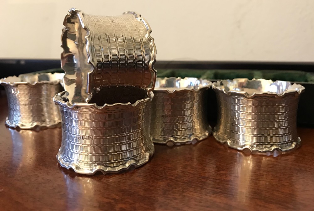 Good Set of Six George V Solid Silver Napkin Rings View VIII