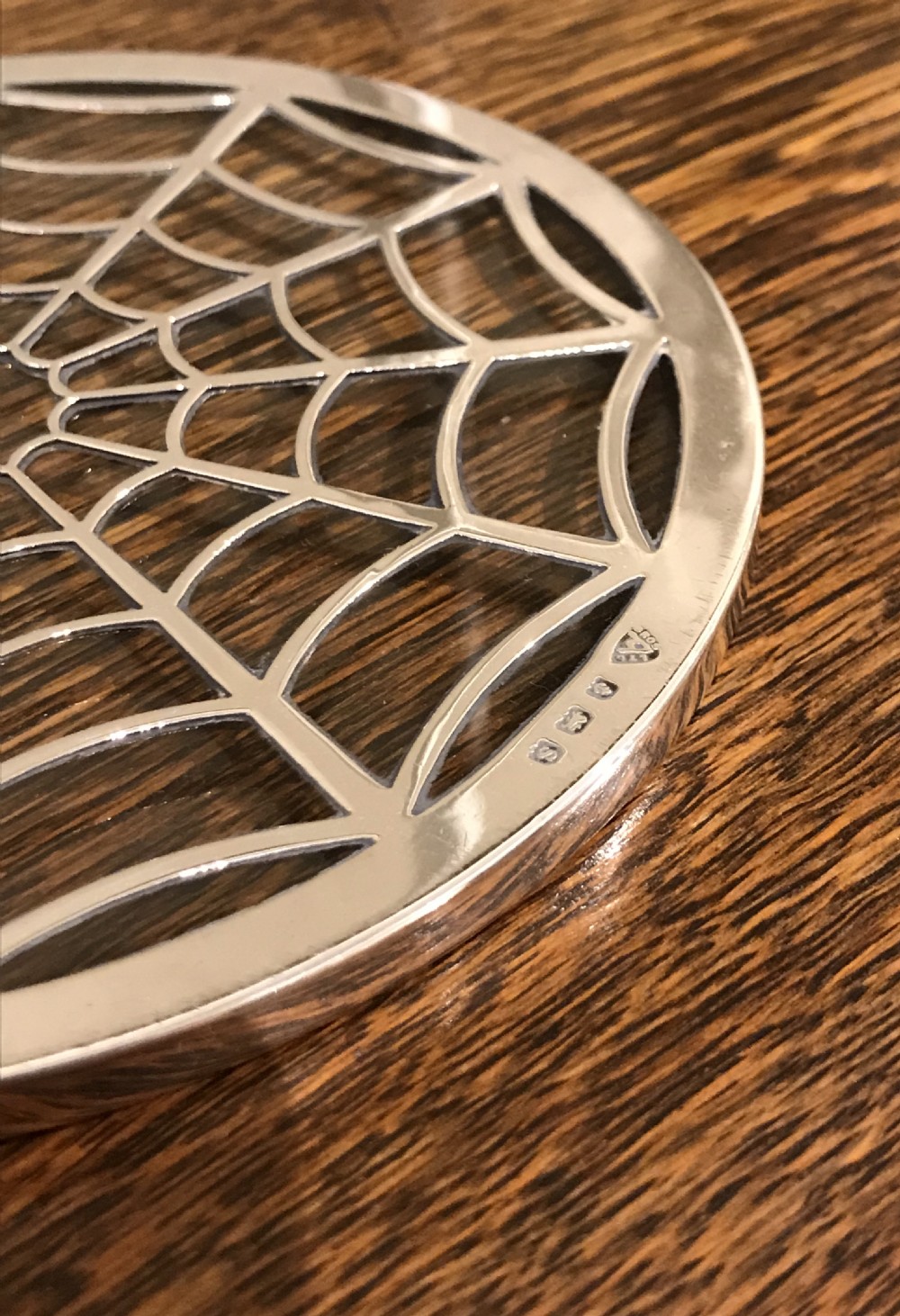 Unusual George V Silver Trivet, Spiders Web  View II