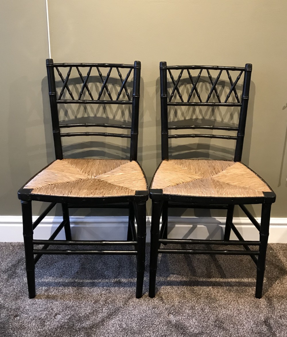Super Pair of Ebonised Imitation Bamboo Chairs 