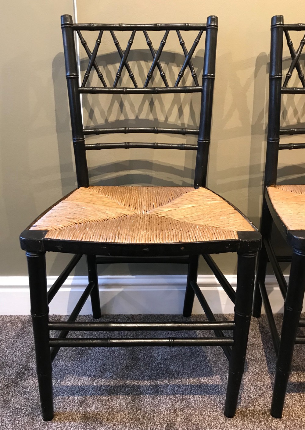Super Pair of Ebonised Imitation Bamboo Chairs  View II