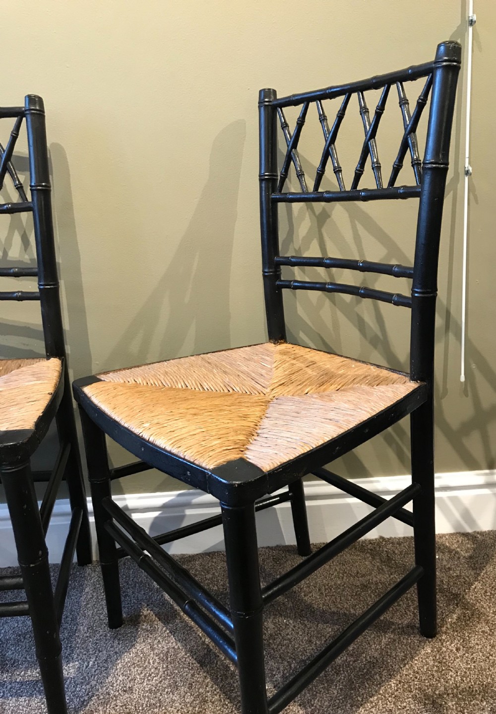 Super Pair of Ebonised Imitation Bamboo Chairs  View III
