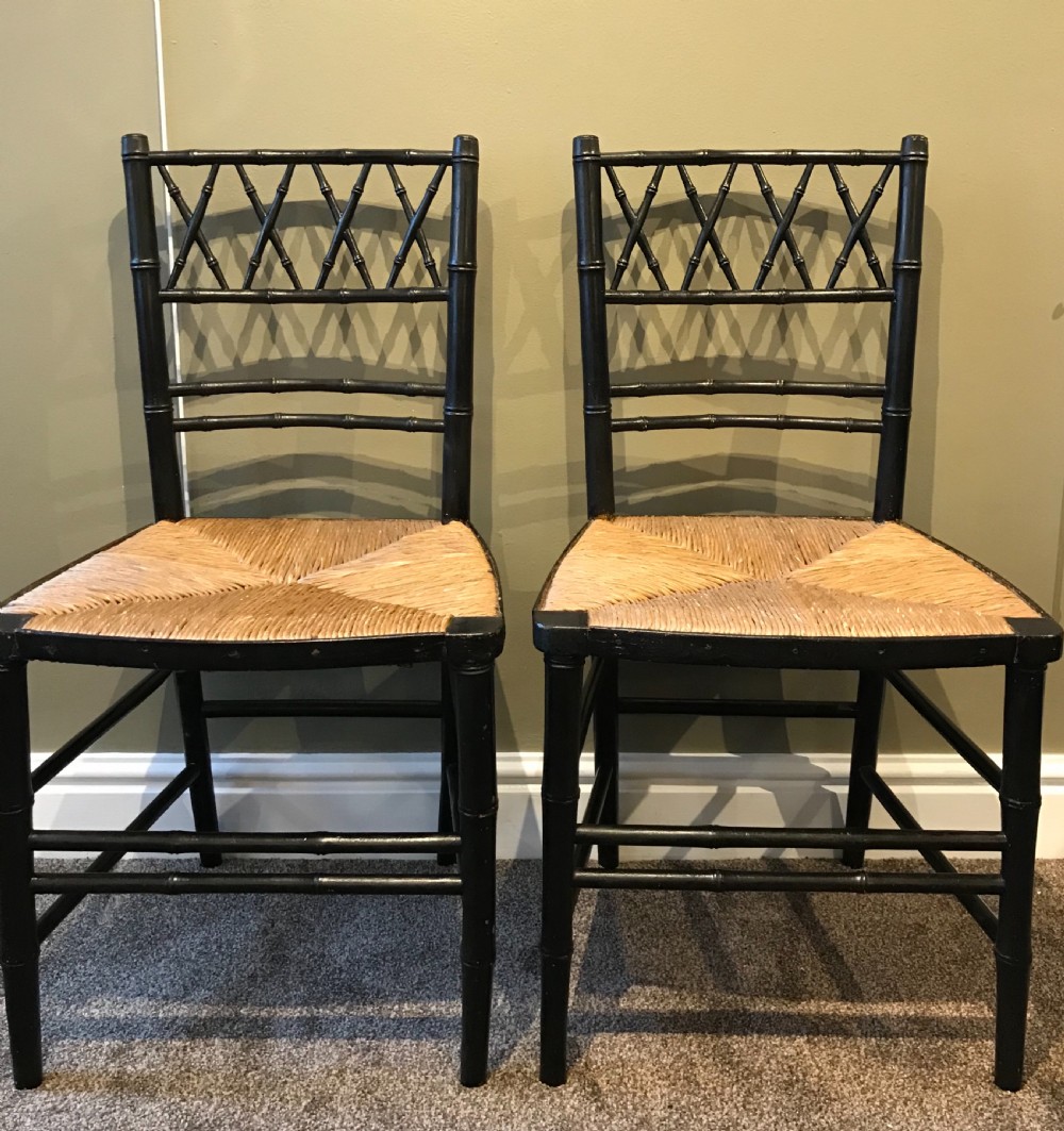 Super Pair of Ebonised Imitation Bamboo Chairs  View IV