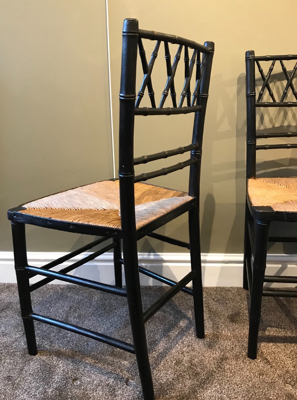 Super Pair of Ebonised Imitation Bamboo Chairs  View VI