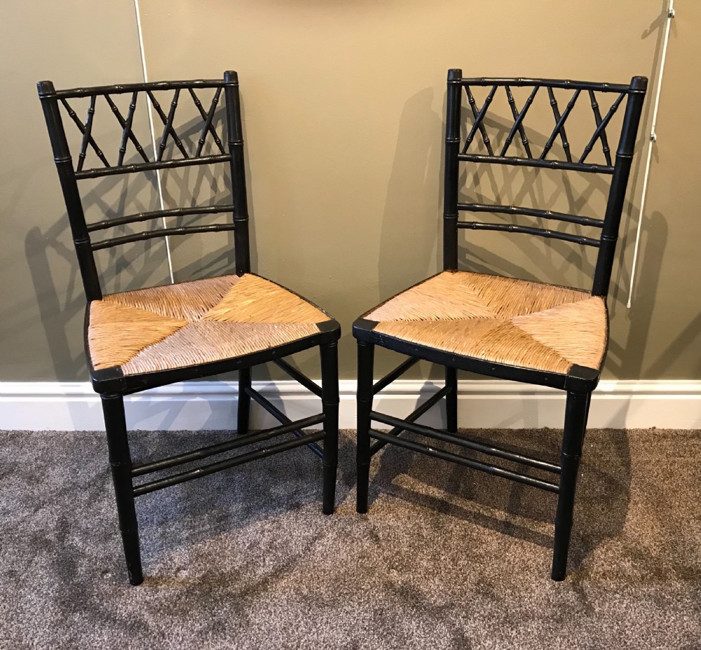 Super Pair of Ebonised Imitation Bamboo Chairs  View VII