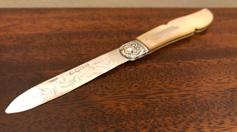 Victorian Silver & Mother of Pearl Fruit Knife, 1853 View III