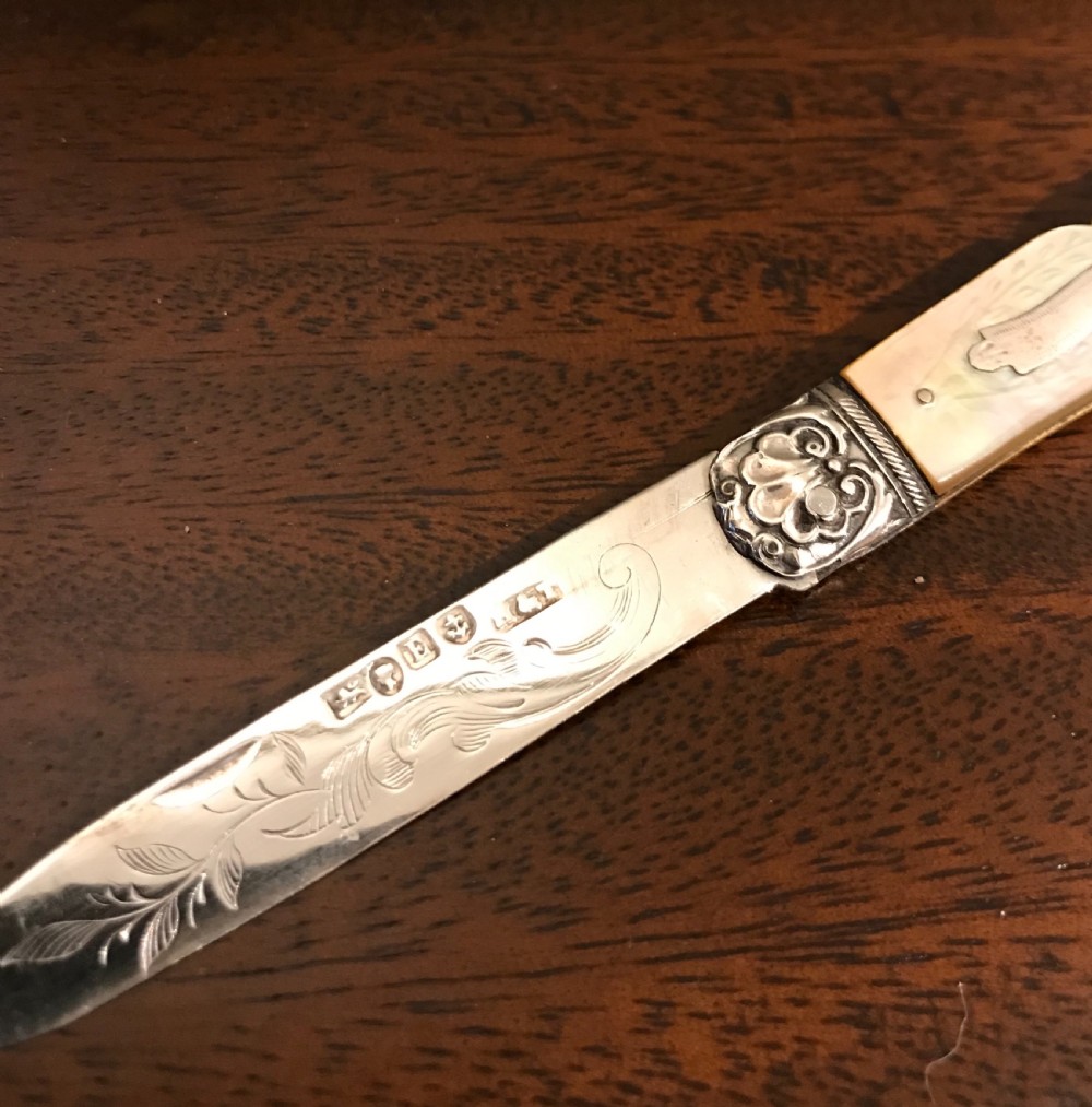 Victorian Silver & Mother of Pearl Fruit Knife, 1853 View IV