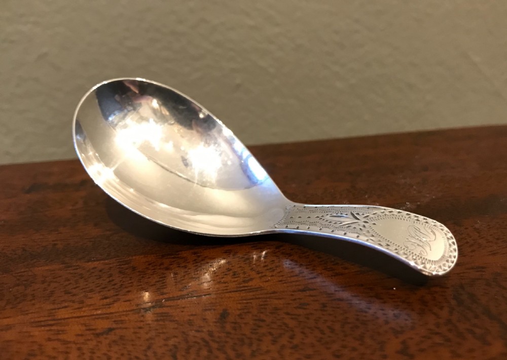 George III Silver Caddy Spoon, hallmarked London 1805 by Josiah Snatt View II