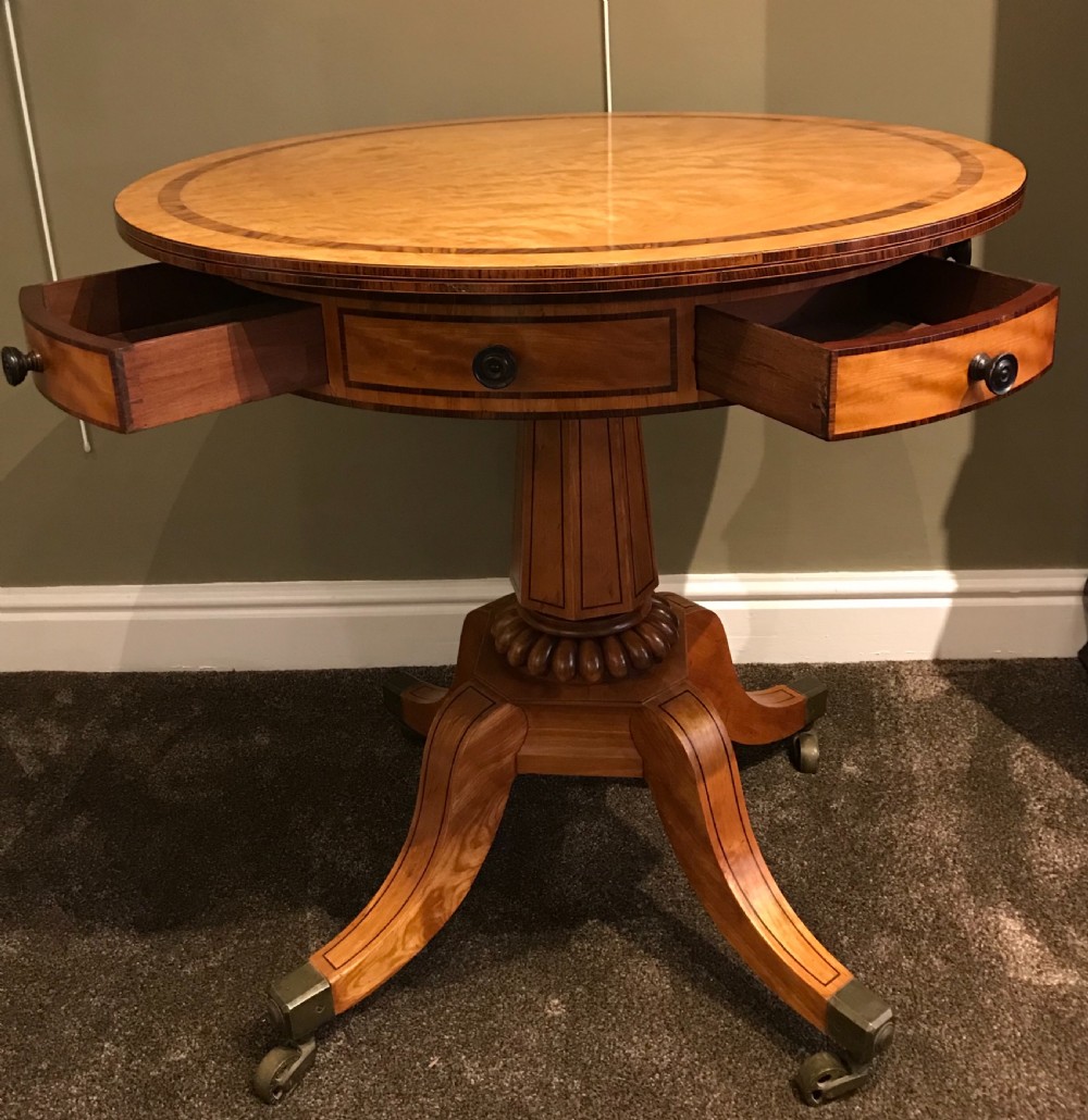 George IV satinwood drum table View III