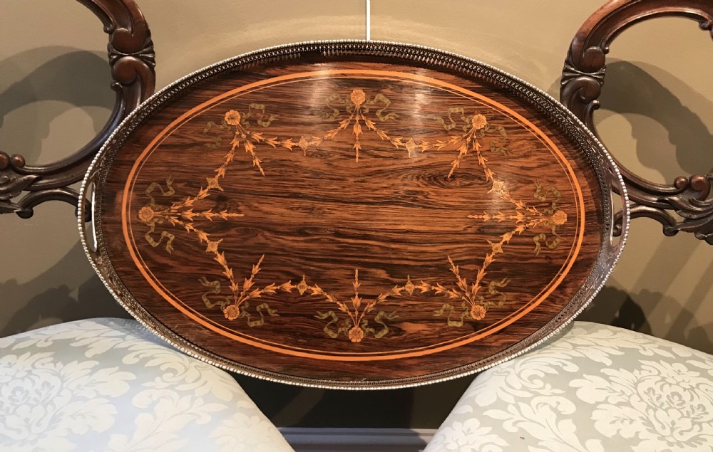 Superb Victorian Silver Plated & Rosewood Tray