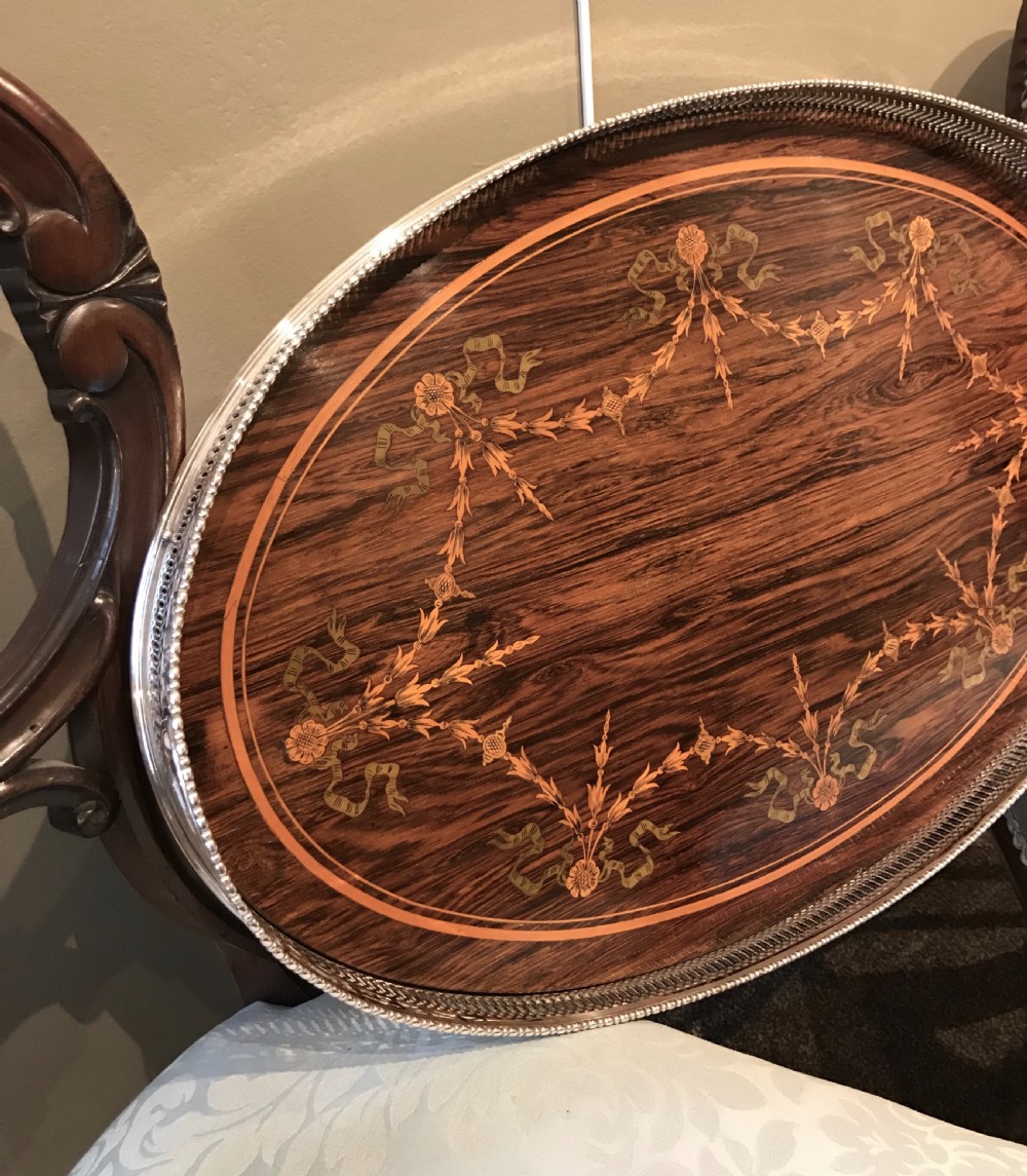 Superb Victorian Silver Plated & Rosewood Tray View II