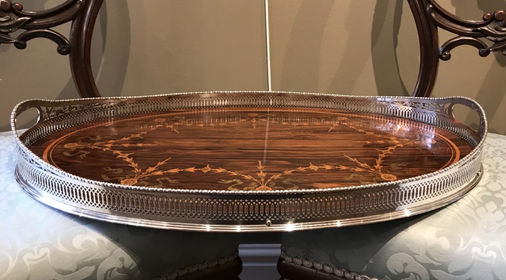 Superb Victorian Silver Plated & Rosewood Tray View III