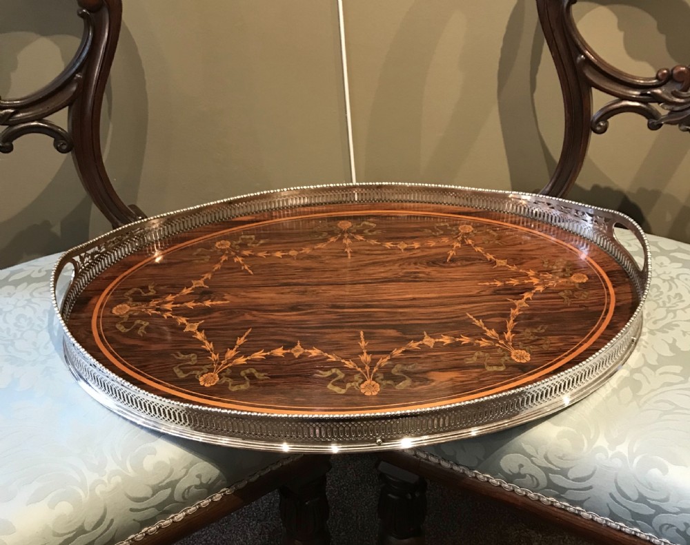 Superb Victorian Silver Plated & Rosewood Tray View IV