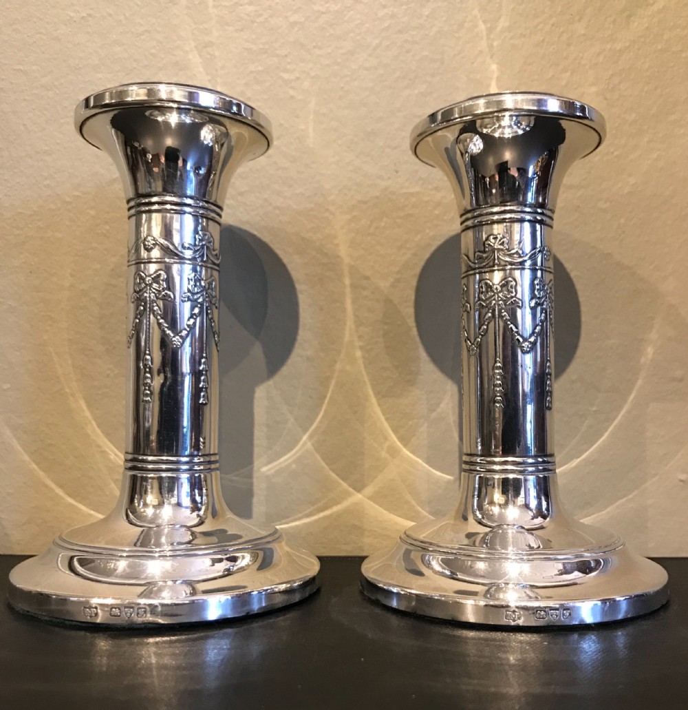 Pair of Edwardian Solid Silver Candlesticks, Chester View II