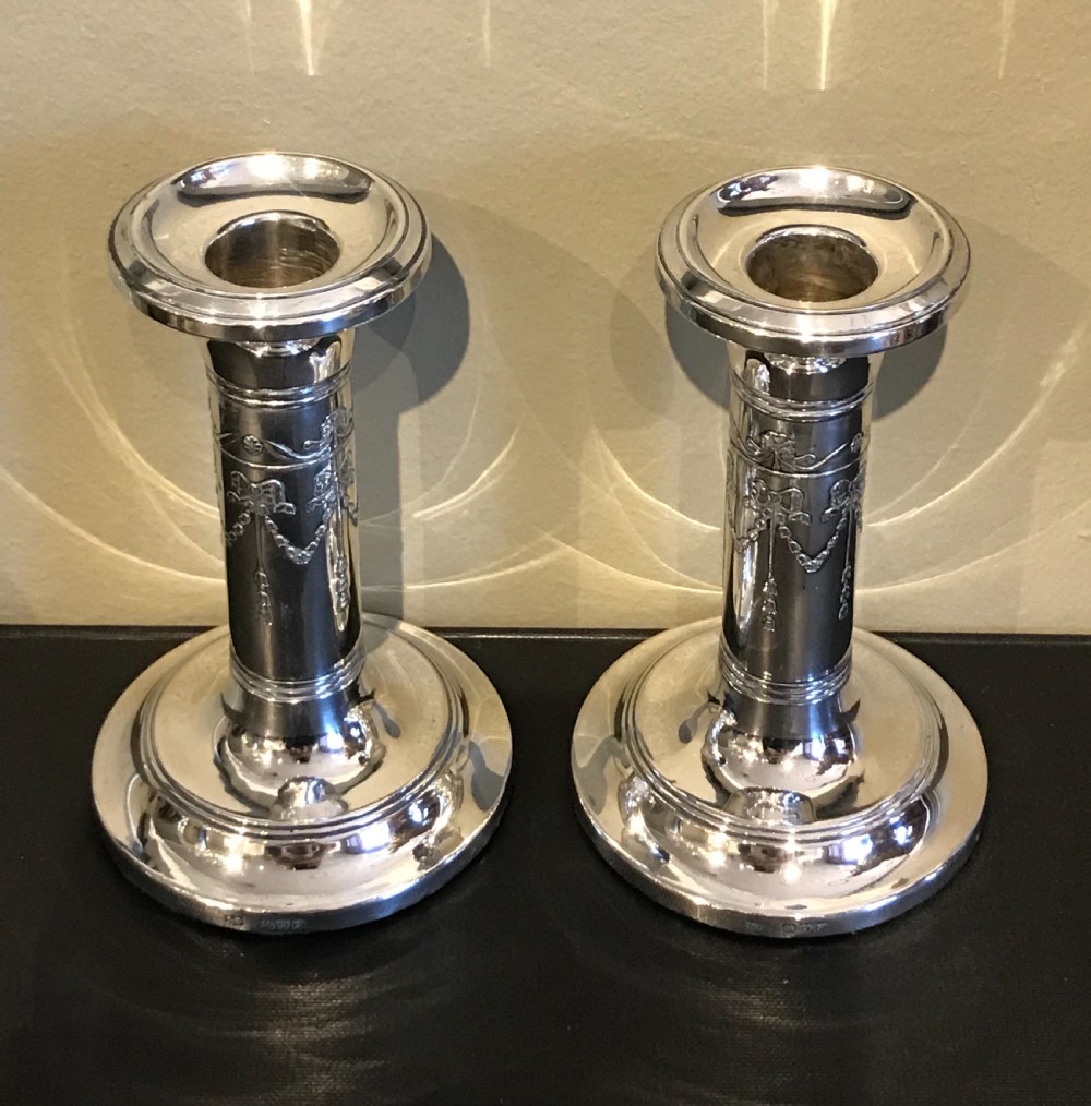 Pair of Edwardian Solid Silver Candlesticks, Chester View IV