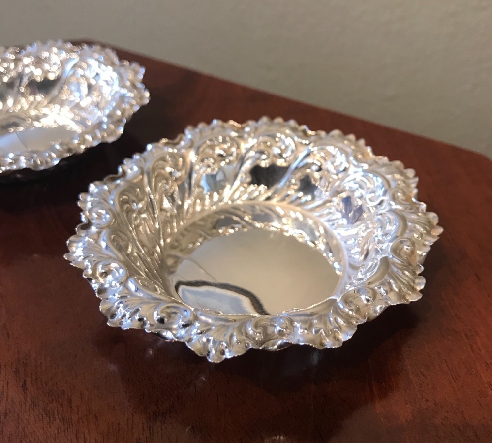 Pretty Pair of Edwardian Silver Bon Bon Dishes View V