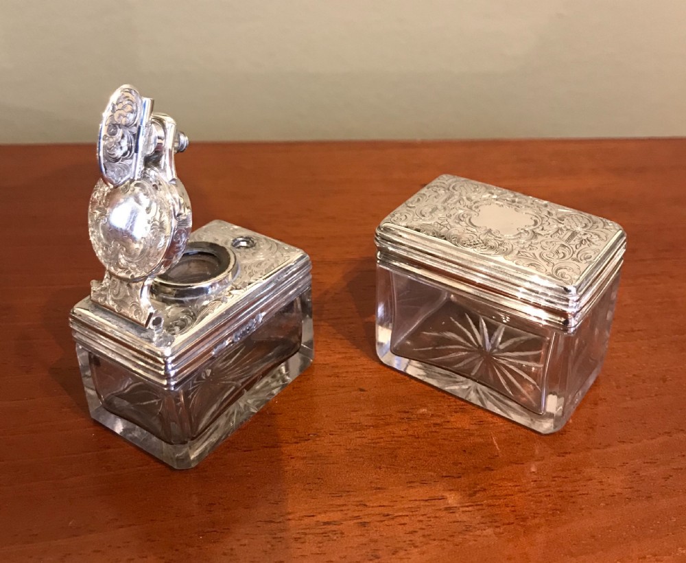 Rare Early Victorian Solid Silver Travelling Inkwell and Nib Box View IV