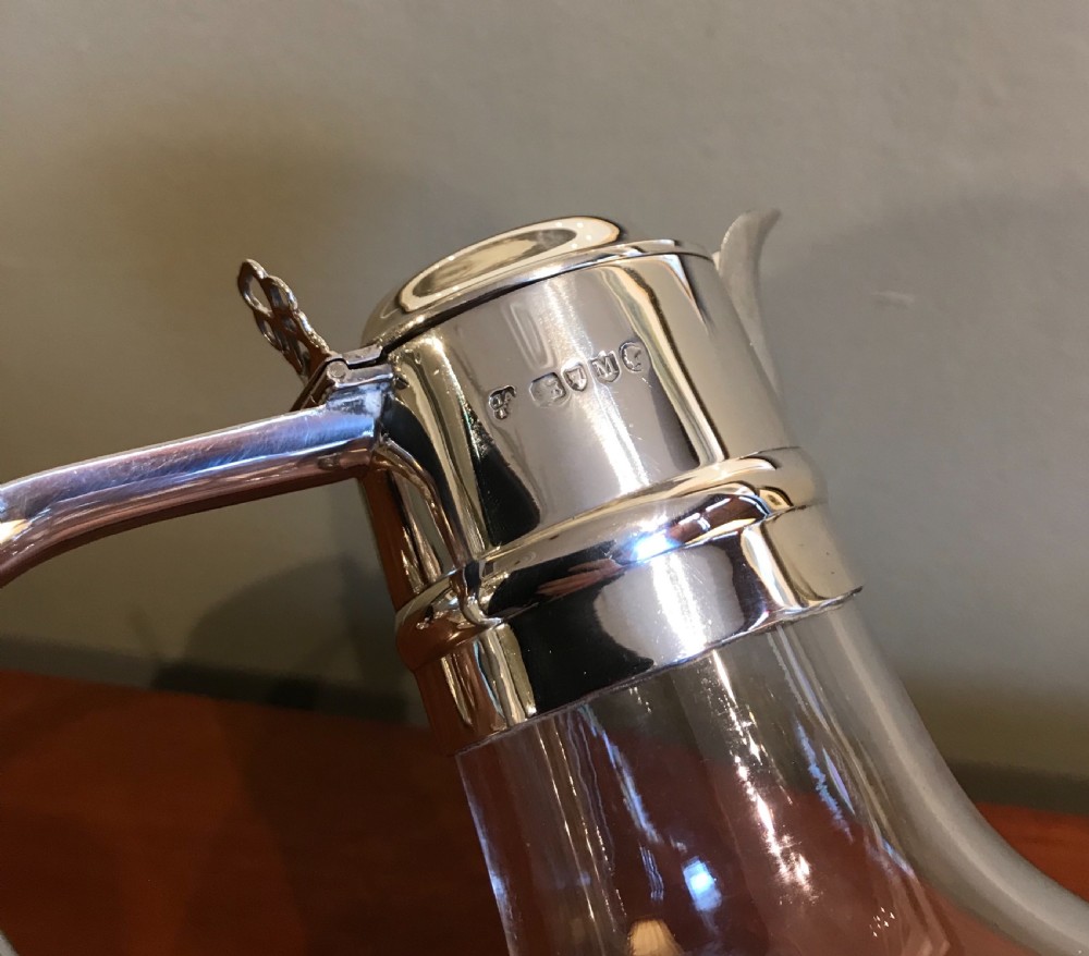 Victorian Solid Silver & Glass Claret Jug, 1887 View V