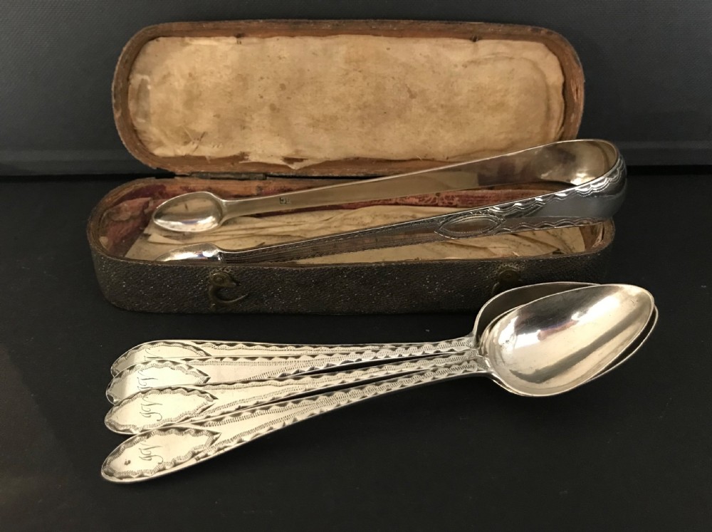 Rare Set of Georgian Silver Tongs & Spoons, Edinburgh, c1790