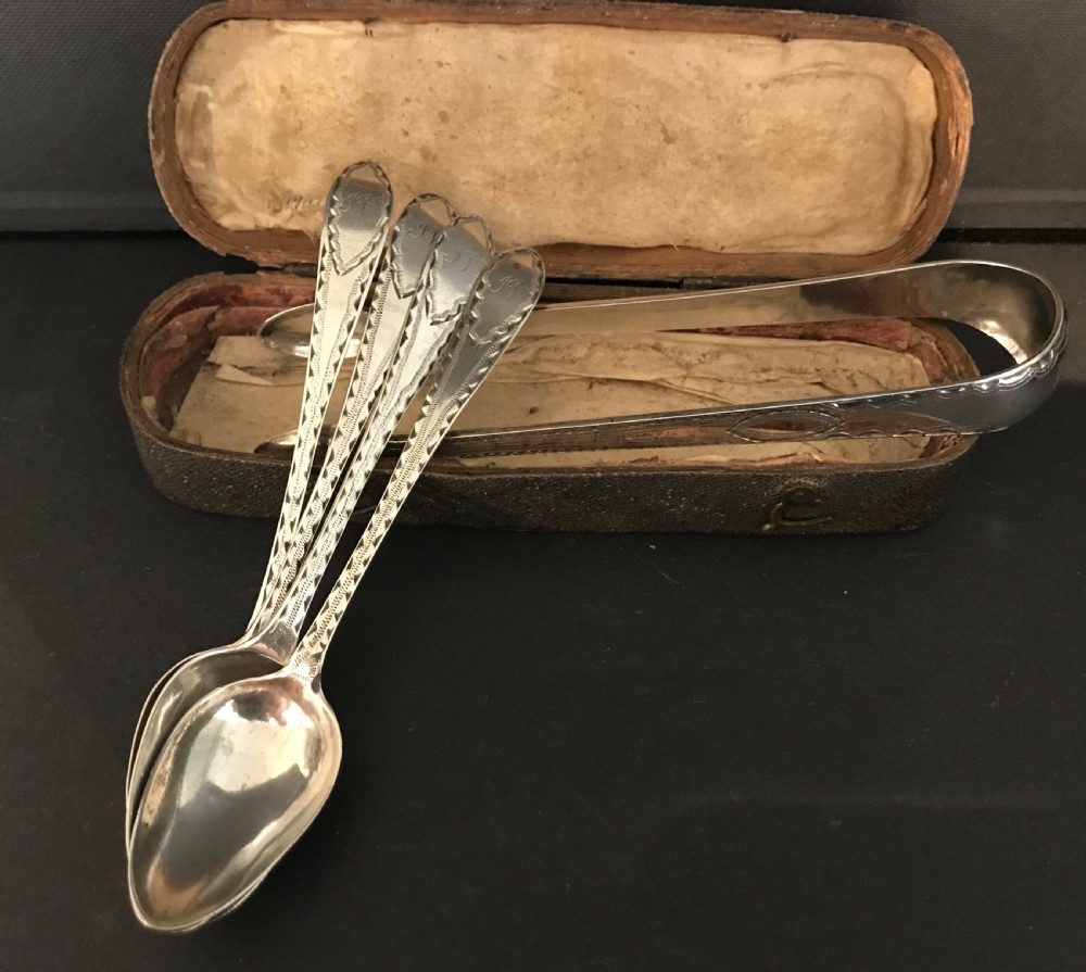 Rare Set of Georgian Silver Tongs & Spoons, Edinburgh, c1790 View II