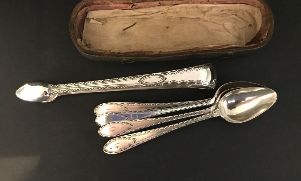 Rare Set of Georgian Silver Tongs & Spoons, Edinburgh, c1790 View III