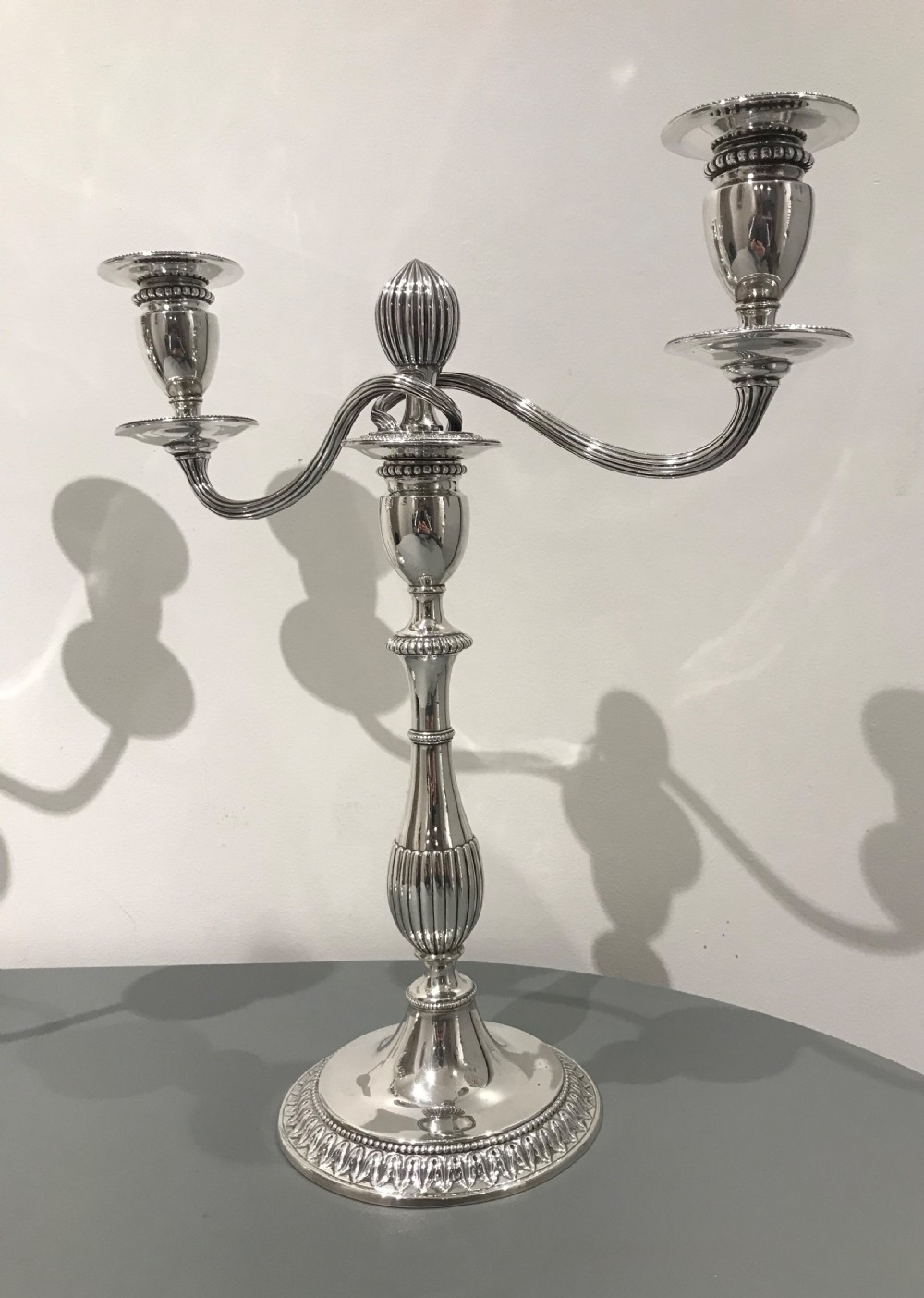 Stunning a Pair of George III Silver Candelabra by John Scofield, 1783 View III