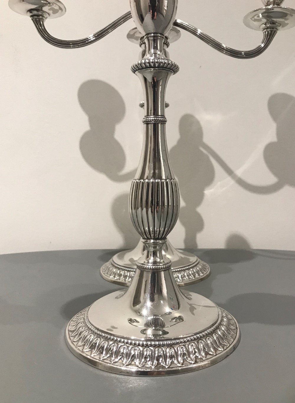 Stunning a Pair of George III Silver Candelabra by John Scofield, 1783 View VII