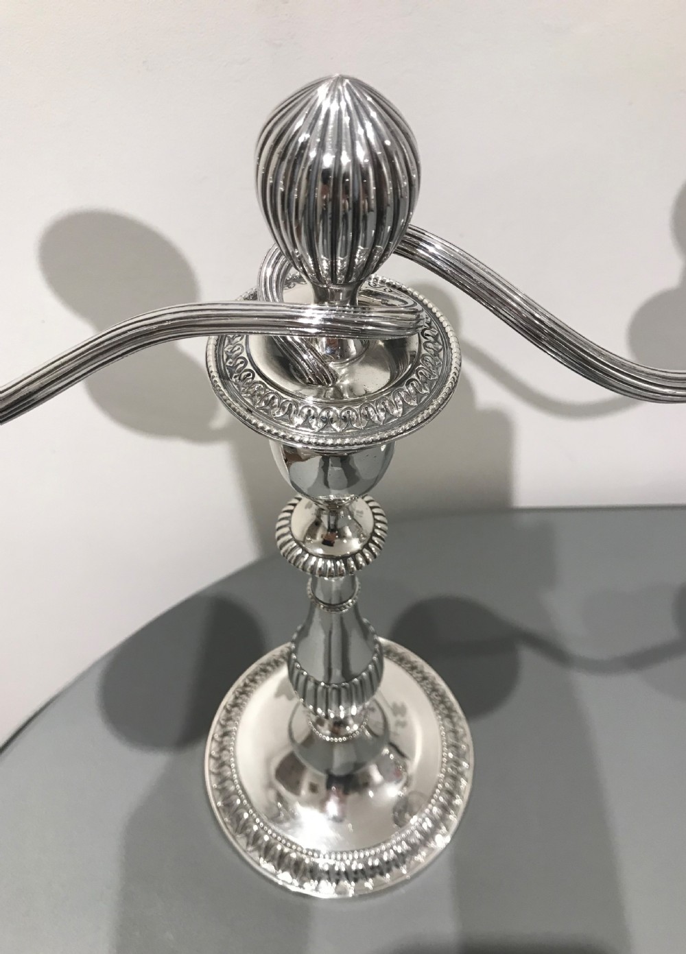 Stunning a Pair of George III Silver Candelabra by John Scofield, 1783 View VIII