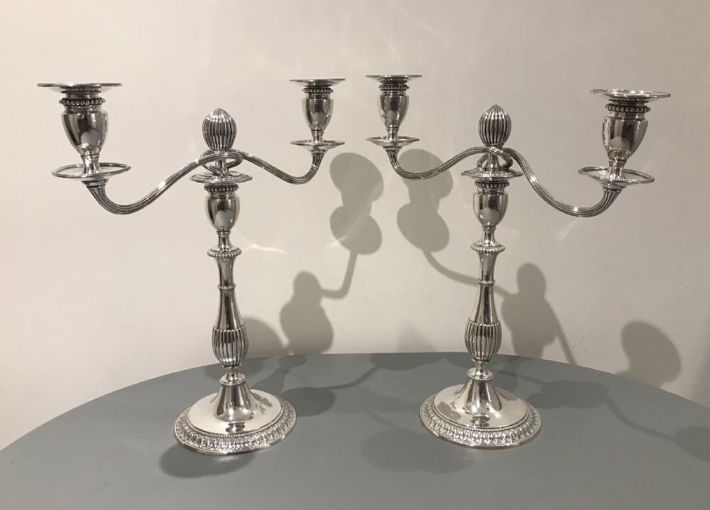 Stunning a Pair of George III Silver Candelabra by John Scofield, 1783 View IX