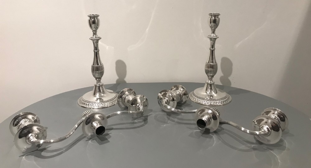 Stunning a Pair of George III Silver Candelabra by John Scofield, 1783 View X