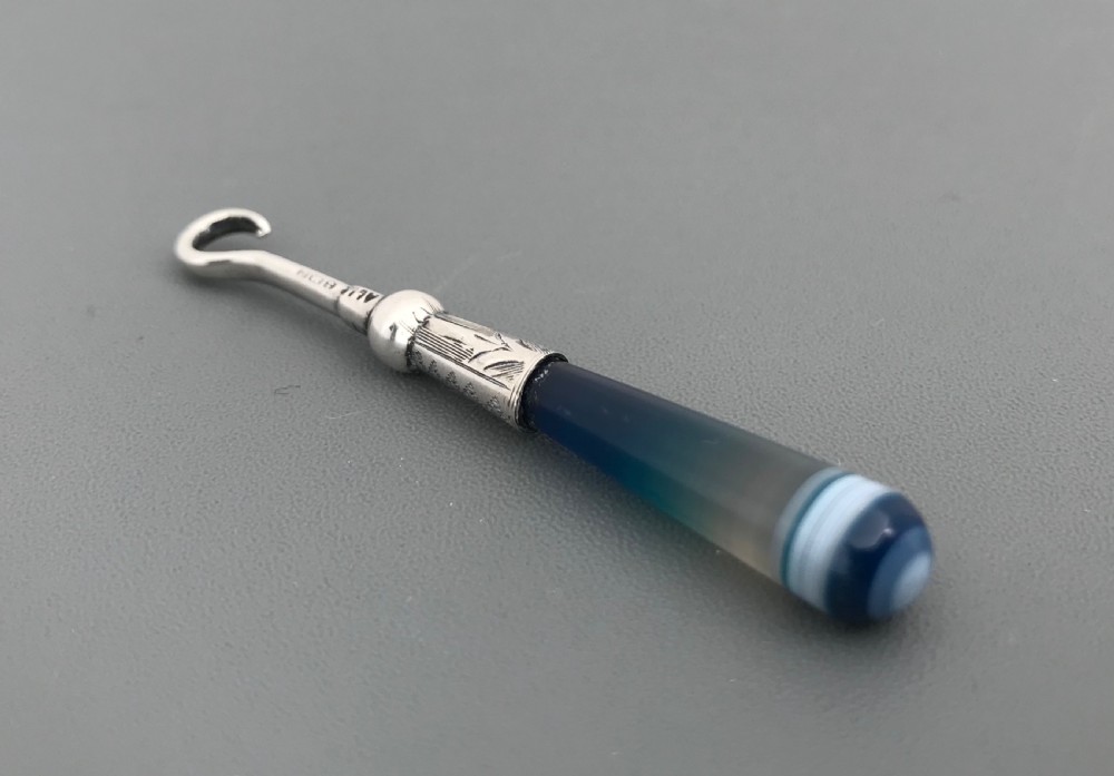 Wonderful Edwardian Silver & Agate Button Hook View II