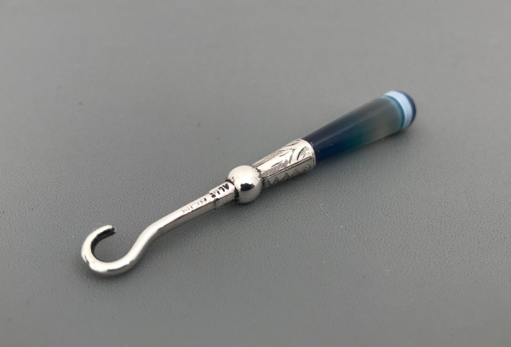Wonderful Edwardian Silver & Agate Button Hook View III