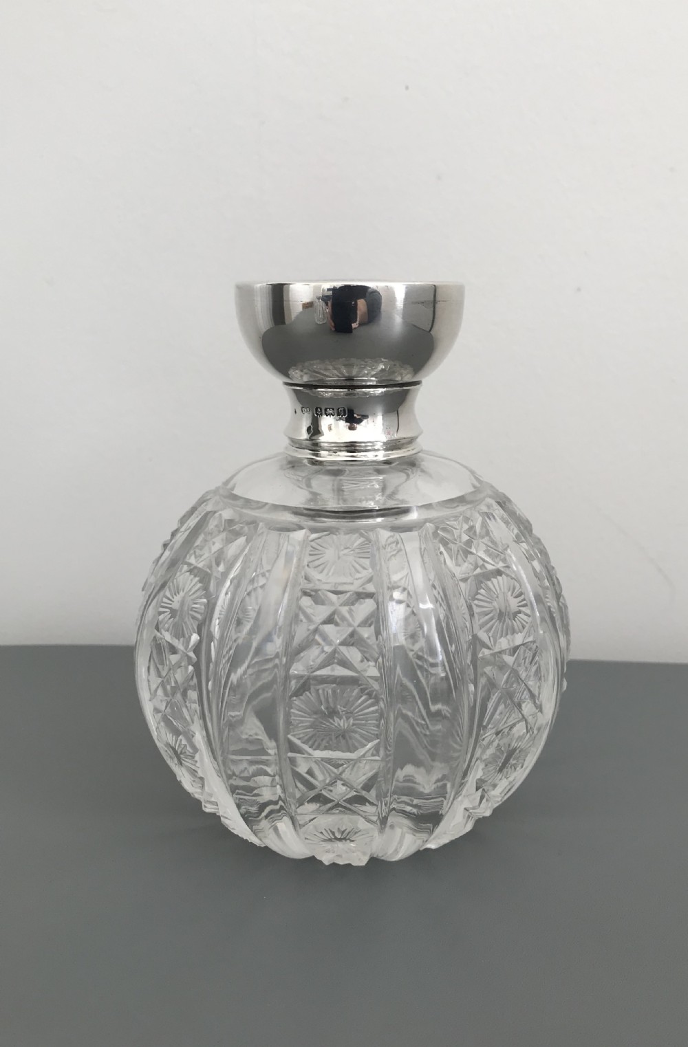 Large George V Silver and Cut Glass Perfume Bottle