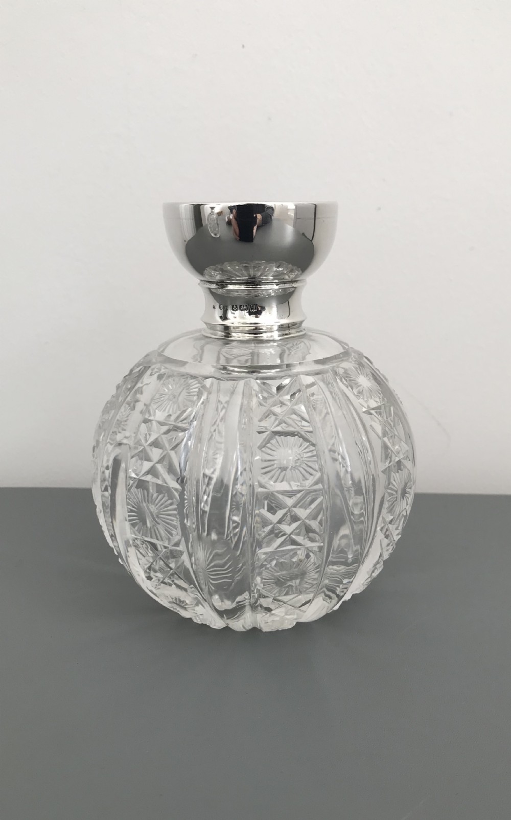 Large George V Silver and Cut Glass Perfume Bottle