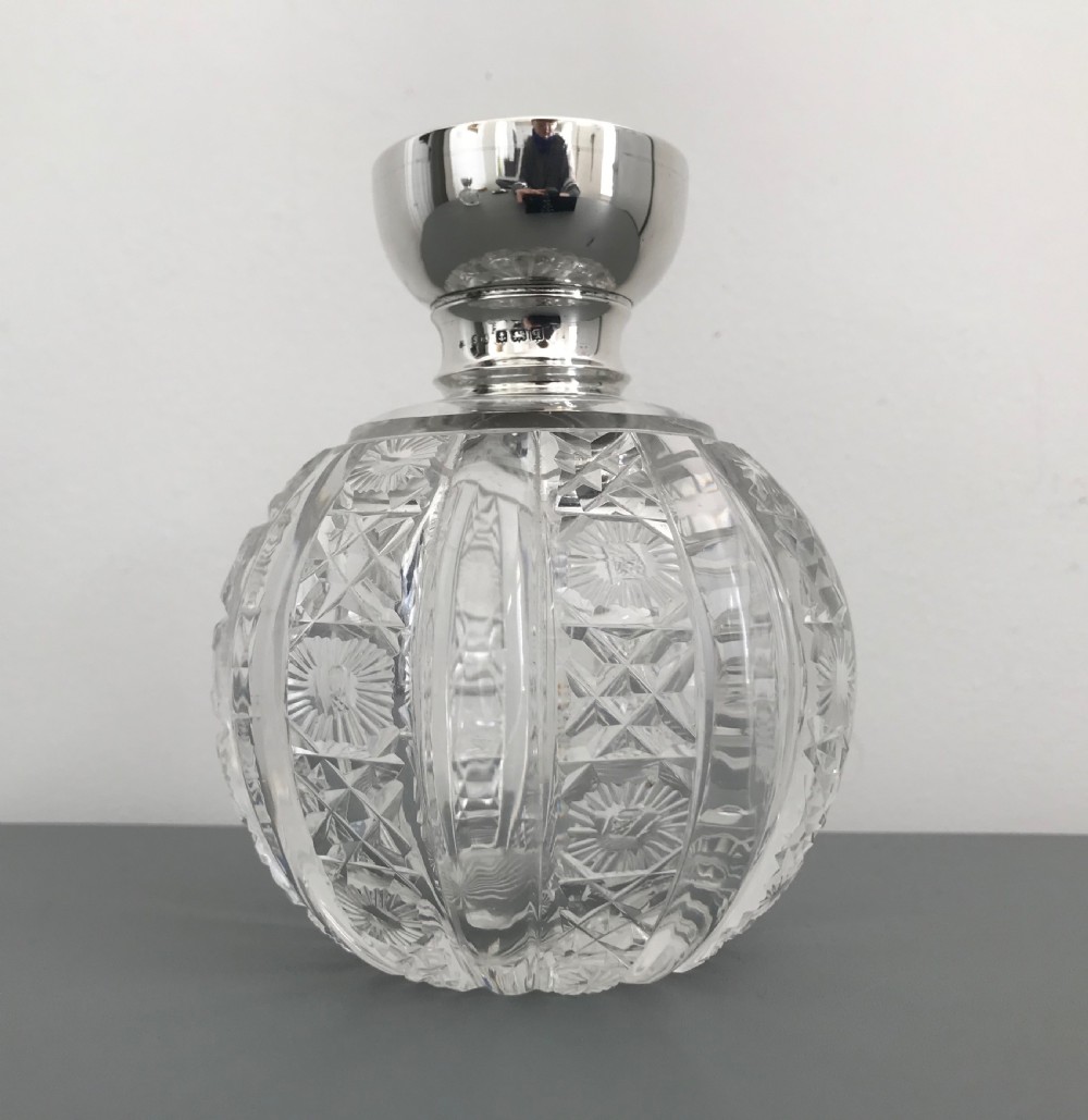 Large George V Silver and Cut Glass Perfume Bottle View III