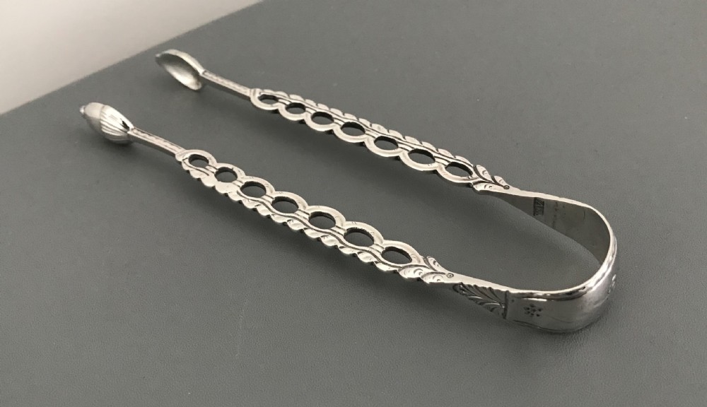 Super Rare Pair of Georgian Cast Silver Sugar Tongs