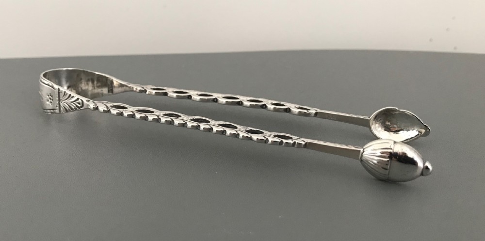 Super Rare Pair of Georgian Cast Silver Sugar Tongs View II