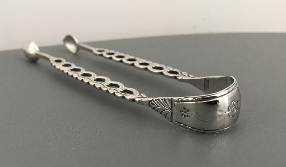 Super Rare Pair of Georgian Cast Silver Sugar Tongs View V