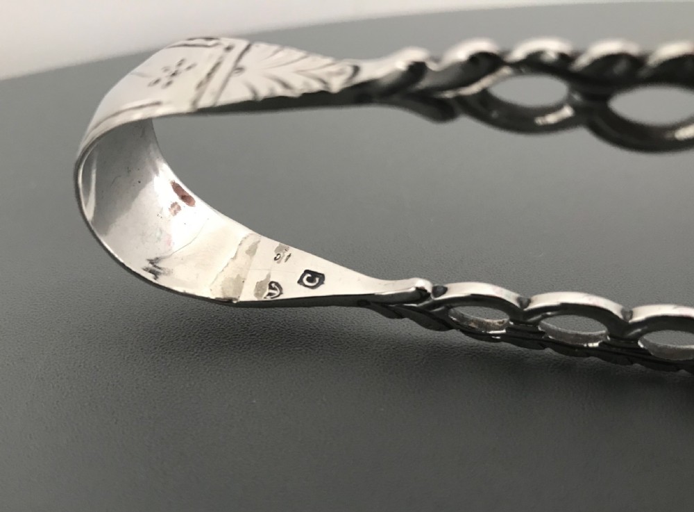 Super Rare Pair of Georgian Cast Silver Sugar Tongs View VI